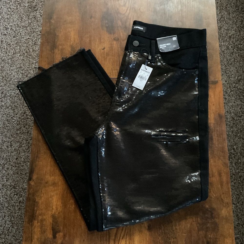 Express High-Rise Black Sequin Jeans - Picture 5 of 13